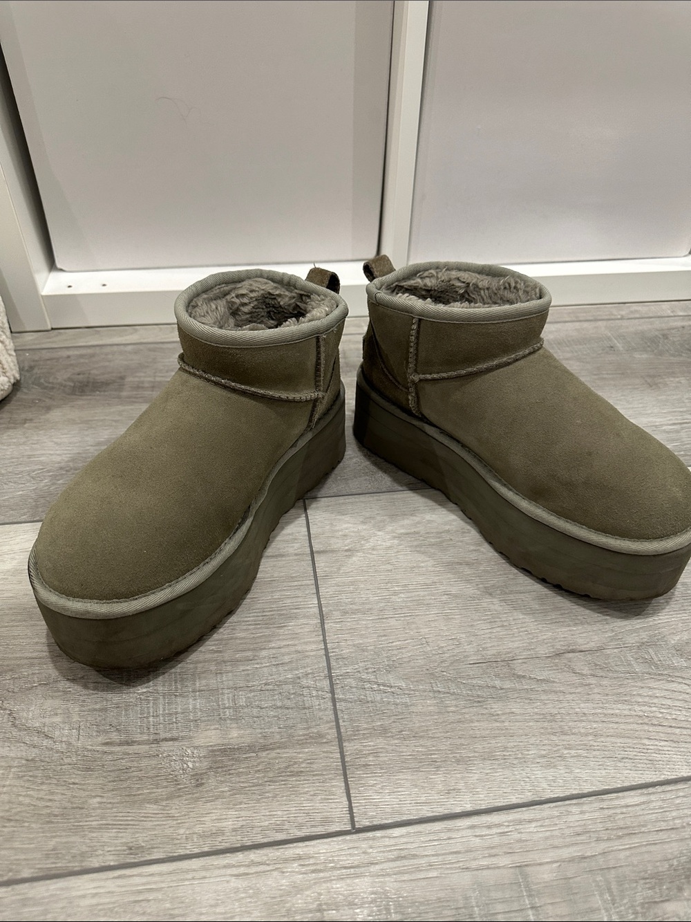 UGG Olive Suede Platform Ankle Slippers - Picture 6 of 8